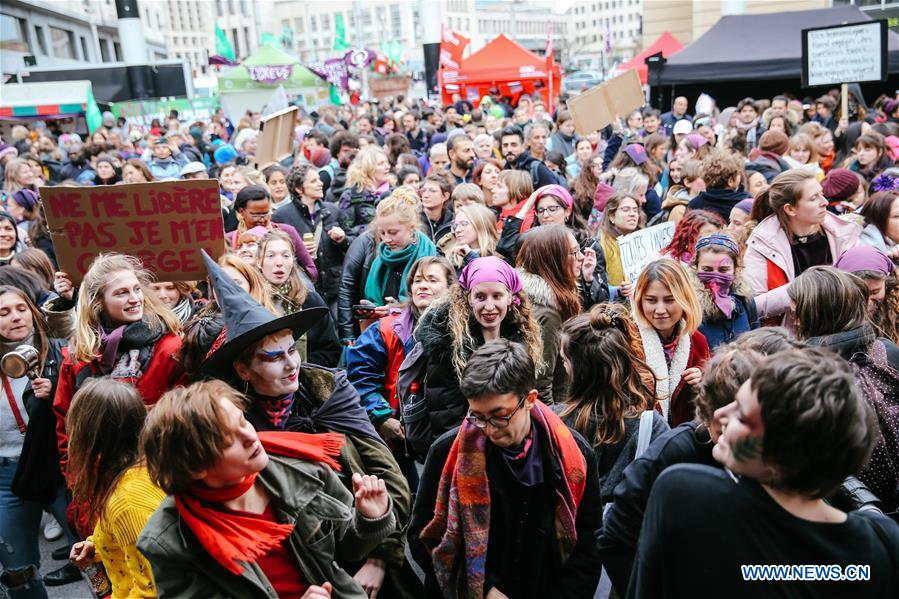 BELGIUM-BRUSSELS-WOMEN-STRIKE