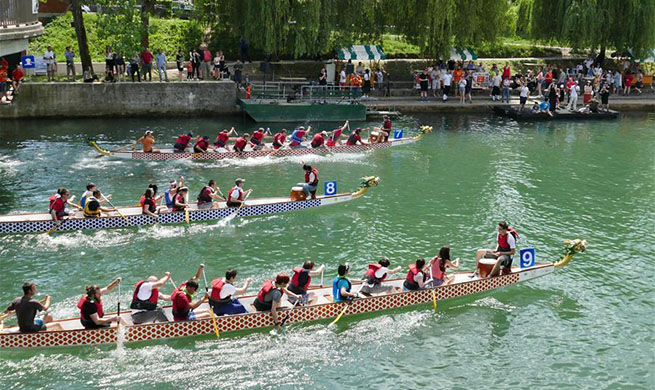 Dragon boat race held on Ljubljanica River in Slovenia