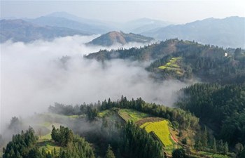 Scenery of mist-enveloped mountain in Fulu, S China's Guangxi